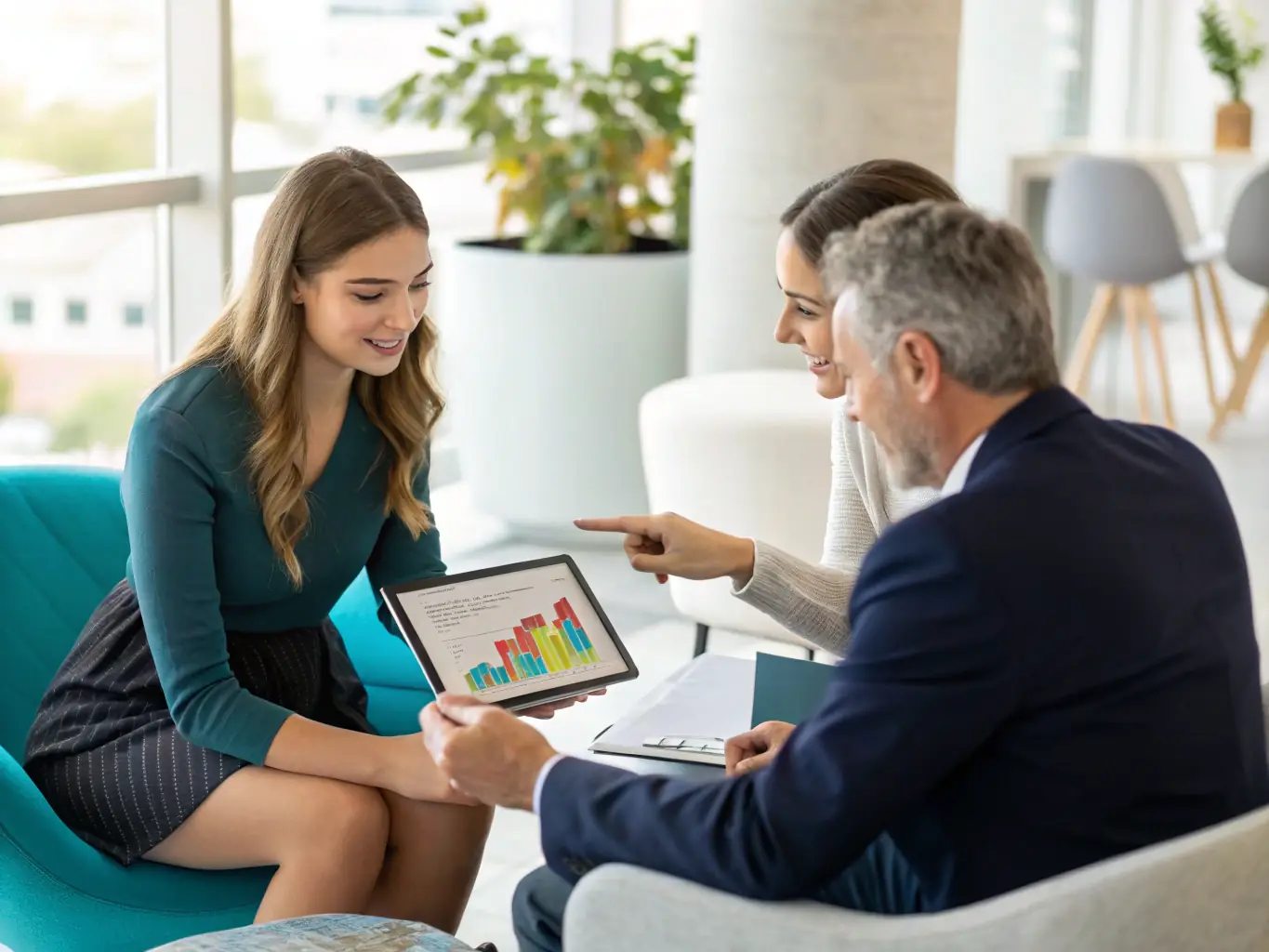 An image of a financial advisor reviewing investment charts and strategies with a client in a modern office setting, emphasizing the Mexican market context with subtle cultural elements in the background.